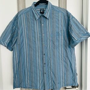 Kuhl Suncel Shirt Button Down Short Sleeve Blue Striped Hiking Outdoors Men's XL